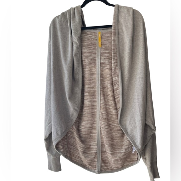 Lole Ramani Cardigan Open Front Hooded Shrug Sweater Gray Brown Women's Sz L EUC - Picture 1 of 8